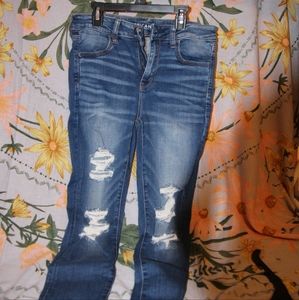 American Eagle Dark Blue Ripped Skinny High Waisted Jeans